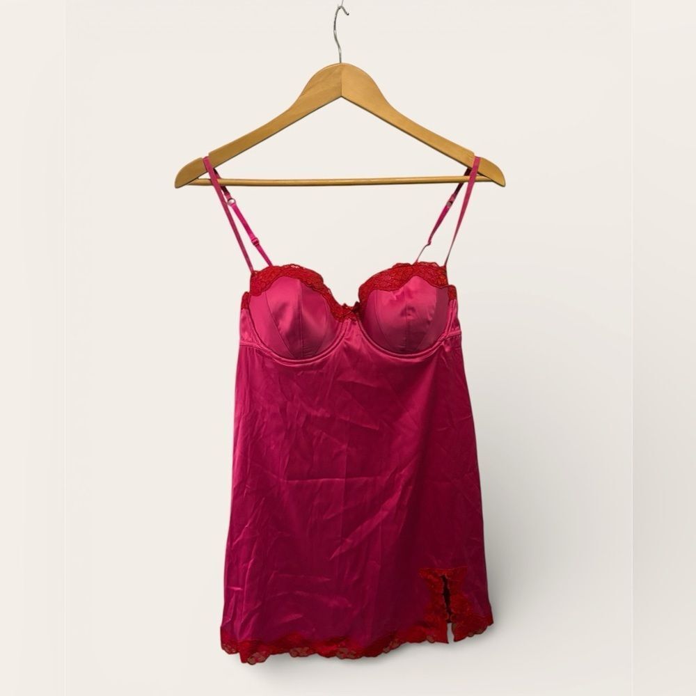 Pink Lace Satin Slip Lingerie Babydoll Size M